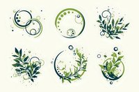 Decorative green floral frames with leaves, circles and dots in watercolor style on beige background. Botanical round borders for wedding invitations and cards.