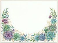 Watercolor succulent and floral border frame with purple, green, and blue flowers on isolated white background, ready for invitations, cards, and design projects.