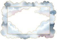 Watercolor cloud frame with golden border and soft pastel tones perfect for invitations cards presentations and decorative design projects.