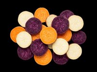 Colorful sliced sweet potato rounds in purple, orange, and white, isolated on transparent background. Great for food clipart, stickers, t-shirt design, and print on demand.