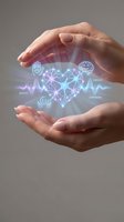 Protective hands surrounding holographic brain with neural networks and emotional intelligence icons representing mental health care and cognitive wellness.