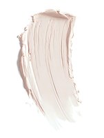 Creamy beige foundation or concealer makeup smear texture on white background, showing smooth cosmetic product consistency for beauty and skincare advertising.