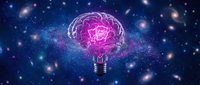 Creative lightbulb brain concept with glowing neural networks against starry space background for innovation and artificial intelligence projects.
