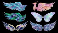 Colorful fantasy wings set isolated on transparent background, ready for stickers, t-shirt design, sublimation, print on demand, and clipart projects.
