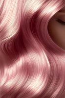 Close-up of lustrous rose gold pink hair with flowing waves showcasing healthy shine and vibrant color for beauty and hair care concepts.