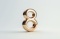Metallic gold number eight standing upright on white surface with soft shadow, modern minimalist design for counting and typography projects.