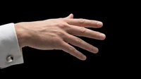 Isolated male hand with light skin tone wearing white dress shirt cuff, palm open in welcoming gesture, ready for design use on t-shirts, clipart, stickers, and print-on-demand products on transparent background.