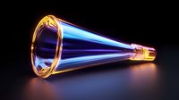 Glowing neon test tube with blue and purple light effects on dark background, futuristic scientific laboratory concept for research and innovation.