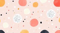 Playful polka dot pattern in coral pink, orange and white with black speckled circles creates modern seamless repeat design on soft blush background.