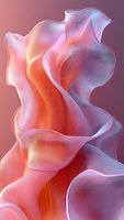 Flowing abstract coral and lavender shapes create ethereal waves with soft translucent curves and gentle gradients, evoking organic movement and feminine grace.