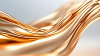 Flowing liquid metal copper waves create smooth glossy curves and ripples on light background, abstract luxury design element for modern backgrounds.