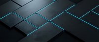 Dark geometric tiles with glowing cyan neon lines creating a modern, tech-inspired abstract background for digital design and contemporary visual projects.