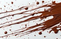 Dynamic chocolate splatter with diagonal liquid streaks and droplets on white surface, creating dramatic motion effect for food and confectionery designs.