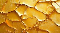 Cracked golden surface with deep fissures and rough texture creating abstract pattern. Natural erosion and weathering effect on mineral or rock formation.