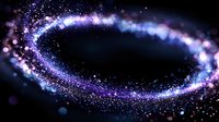 Magical glowing spiral of purple and blue light particles swirling in dark space creating ethereal cosmic effect with sparkling bokeh elements.