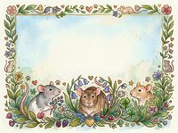 Watercolor woodland animals frame with cute mice, hedgehog and flowers on textured paper background for greeting cards, invitations and nursery decor.