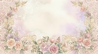 Vintage floral border with roses, peonies, and ornamental leaves on soft pastel background. Suitable for wedding invitations, greeting cards, and stationery design.