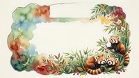 Watercolor frame with red pandas and tropical foliage on white background. Decorative border for invitations, cards and nature-themed designs.