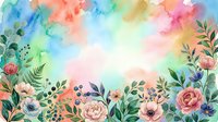 Watercolor floral border with blooming roses, peonies, and botanical foliage on soft pastel gradient background. Suitable for invitations, greeting cards, and design projects.