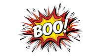 Comic book explosion burst with BOO text in speech bubble on white background isolated for graphic design and print projects.