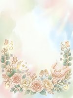 Watercolor floral frame with roses, botanical elements, butterflies, crescent moon and stars on soft pastel background, isolated design for invitations and greeting cards.