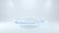 Transparent glass or acrylic oval dish on white background, suitable for product display, cosmetics packaging mockup, or laboratory equipment visualization.