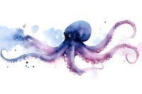 Watercolor octopus with flowing tentacles in blue and purple hues on white background, marine life art for coastal decor and ocean-themed designs.