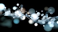Abstract liquid wave with water droplets and bokeh light effects on dark background, creating elegant flowing motion for luxury product advertising.