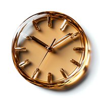 Elegant wall clock with metallic copper finish and minimalist design features dimensional hour markers casting dramatic shadows on gradient background.