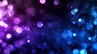 Magical bokeh lights background with gradient from purple to blue colors, glowing particles and blurred circles creating dreamy cosmic atmosphere.