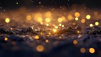 Golden bokeh lights floating above textured dark surface creating magical atmospheric glow with warm illumination and dreamy sparkles for luxury backgrounds.