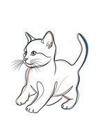 Cute white kitten walking with playful expression and whiskers on isolated background for pet designs and animal illustrations.