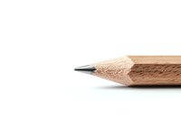 Sharp wooden pencil tip isolated on white background, macro close-up view showing detailed texture and graphite point, minimalist composition for creative and educational concepts.
