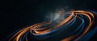 Abstract flowing light trails in orange and blue colors creating dynamic swirls against dark background for modern digital design and technology concepts.