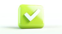 Green square button with white checkmark symbol on glossy surface showing approval, confirmation or completion status. Isolated design element for interface and app development.