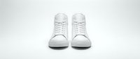 White high-top leather sneakers isolated on light background, front view. Minimalist unisex casual footwear for fashion, sport, and lifestyle concepts.