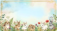Cute rabbits and bunnies with flowers and plants in watercolor style on isolated background, suitable for children's designs, nursery decor, greeting cards, and fabric prints.