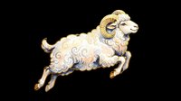 Decorative ram with curved horns, fluffy wool coat, and ornate gold accents, isolated on transparent background. Ready for t-shirt designs, clipart, stickers, sublimation, and print-on-demand products.