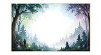 Mystical forest landscape with silhouetted trees framing bright ethereal light, creating dreamy atmospheric scene for meditation and fantasy artwork.