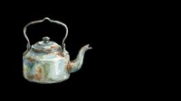 Vintage ornate teapot with weathered patina, arched handle, and curved spout isolated on transparent background. Ready for design use on t-shirts, clipart, stickers, and print-on-demand products.