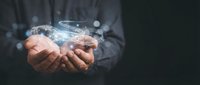 Businessman hands holding glowing digital cloud computing network with data connections for modern technology and internet services.