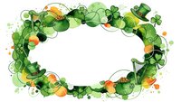 St. Patrick's Day festive frame with shamrocks, leprechaun hats, gold coins and green decorative elements on white background for holiday designs.