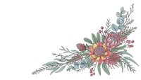 Watercolor floral corner arrangement with pink flowers, eucalyptus leaves and botanical elements on white background for wedding invitations and cards.