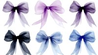 Delicate watercolor bows in purple and blue shades on white background, isolated elements for digital design, scrapbooking and gift decoration projects.
