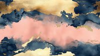 Abstract navy blue and blush pink watercolor background with gold metallic accents. Fluid art texture creates elegant marble effect for luxury design projects.