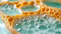Honeycomb structure with water droplets and bubbles on turquoise background, suitable for natural product packaging and wellness marketing.