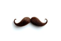Brown curled mustache isolated on white background, classic vintage style facial hair design element for barbershop and men's grooming concepts.