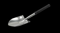 Small metal garden trowel with black rubber handle, isolated on transparent background. Ready for stickers, clipart, t-shirt design, print on demand, and sublimation projects.