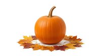 Orange pumpkin with autumn maple leaves on white background isolated for seasonal decoration, Halloween design, fall harvest celebration and holiday crafts.