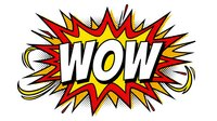 Comic book style wow explosion burst with red yellow colors and halftone dots pattern isolated on transparent background for graphic design projects.